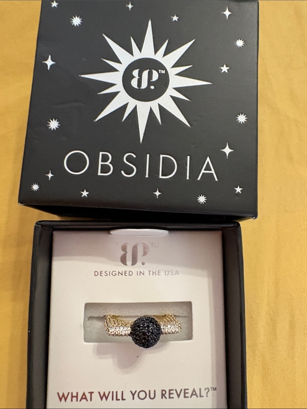 Obsidia Gold Ring with Black Pavé Sphere
